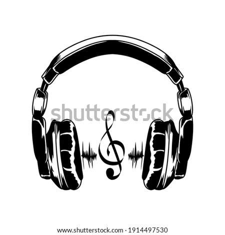 headphone with tune and note music vector illustration