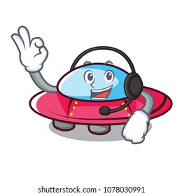With headphone ufo mascot cartoon style
