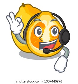 With headphone ugly fruit in the character shape