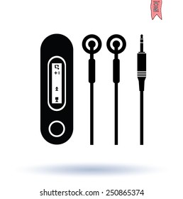 Headphone and USB MP3 Player, hand drawn illustration.  