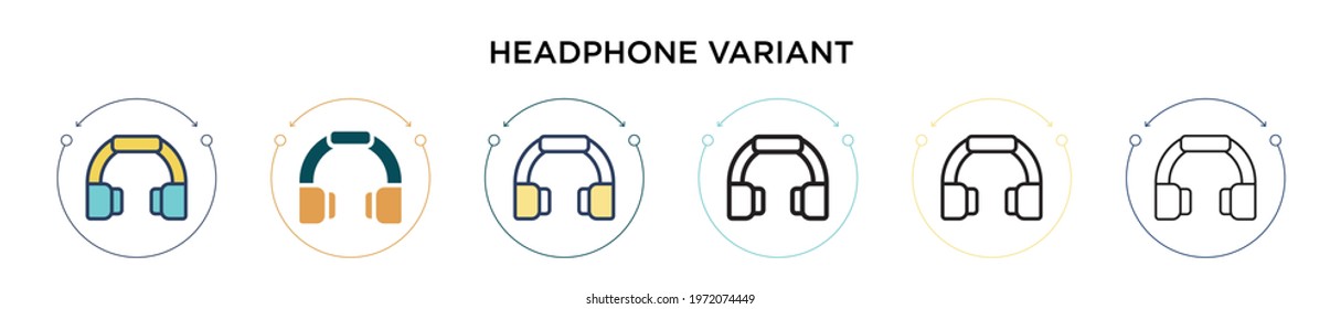 Headphone variant icon in filled, thin line, outline and stroke style. Vector illustration of two colored and black headphone variant vector icons designs can be used for mobile, ui, web