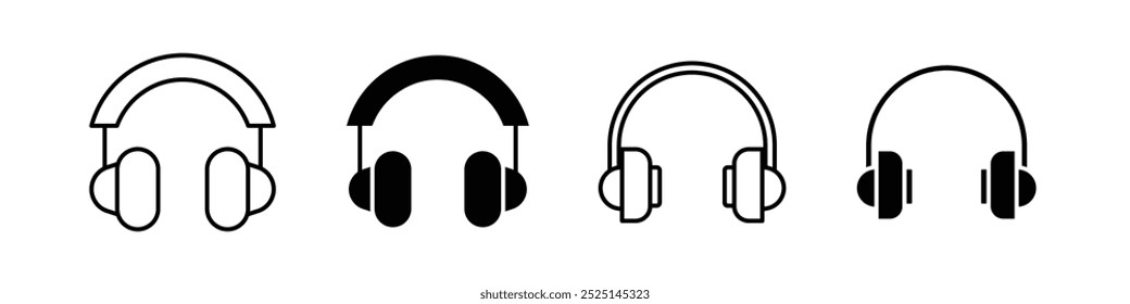 Headphone vector filled and outlined icons collection set
