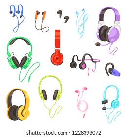 Headphone vector headset listening to stereo sound music earphones and modern audio dj equipment illustration set of headgear volume device technology isolated on white background