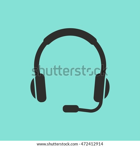 Headphone vector icon. Black illustration isolated on green background for graphic and web design.