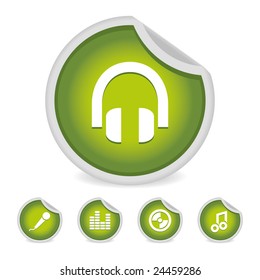 Headphone vector icon with bonus: microphone, equalizer, cd and musical note button