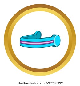 Headphone vector icon in golden circle, cartoon style isolated on white background