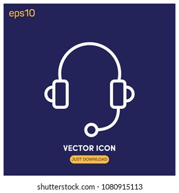 Headphone Vector Icon Illustration For Web and Mobile App. Blue Background. Ui/Ux
