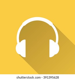 Headphone   vector icon with long shadow.  Illustration  for graphic and web design.