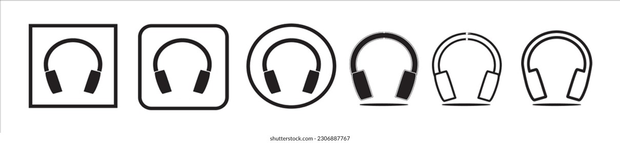 Juego de iconos del vector de auriculares. Ilustración de la grabación de auriculares.