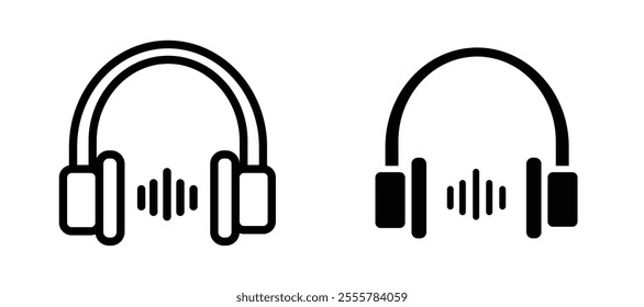 Headphone vector icon set in black color.