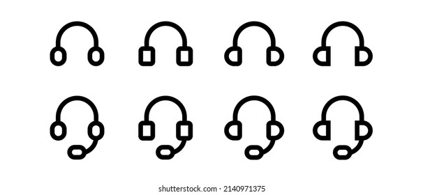 Juego de iconos vectoriales de auriculares. Auriculares auriculares con micrófono