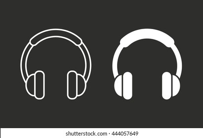 Headphone vector icon. White illustration isolated on black background for graphic and web design.