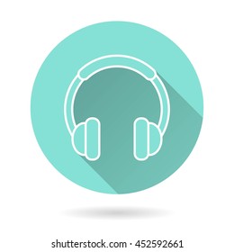 Headphone vector icon. White Illustration isolated on green background for graphic and web design.