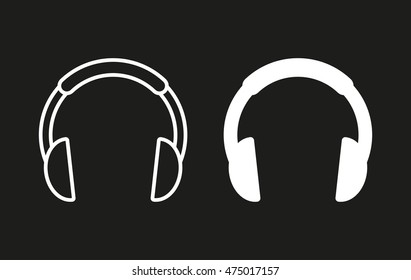 Headphone vector icon. White illustration isolated on black background for graphic and web design.
