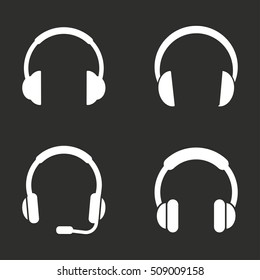 Headphone vector icon. White illustration isolated on black background for graphic and web design.