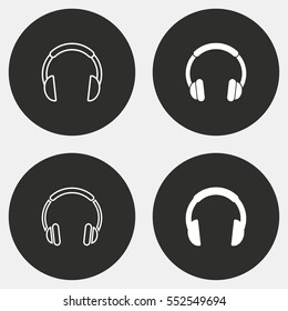 Headphone vector icon. White illustration isolated on black background for graphic and web design.