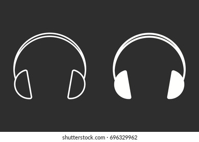 Headphone vector icon. White illustration isolated on black background for graphic and web design.