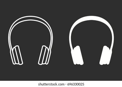 Headphone vector icon. White illustration isolated on black background for graphic and web design.