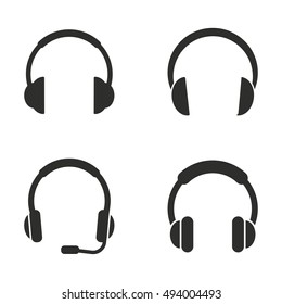 Headphone vector icons set. Black illustration isolated on white background for graphic and web design.