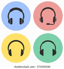 Headphone vector icons set. Black illustration isolated for graphic and web design.