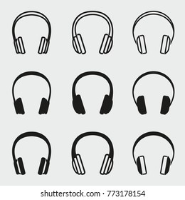 Headphone vector icons set. Black illustration isolated for graphic and web design.