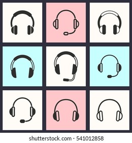 Headphone vector icons set. Illustration isolated for graphic and web design.