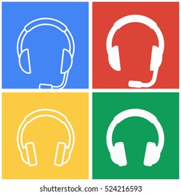 Headphone vector icons set. White illustration isolated for graphic and web design.