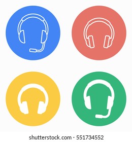 Headphone vector icons set. White illustration isolated for graphic and web design.