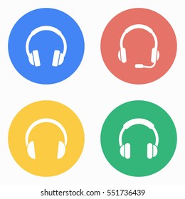 Headphone vector icons set. White illustration isolated for graphic and web design.
