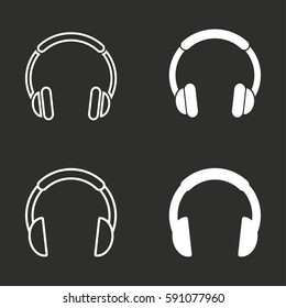 Headphone vector icons set. White illustration isolated for graphic and web design.