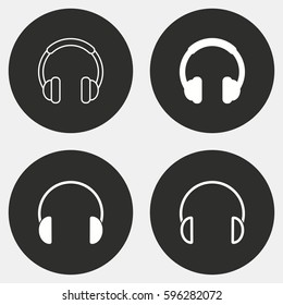 Headphone vector icons set. White illustration isolated for graphic and web design.