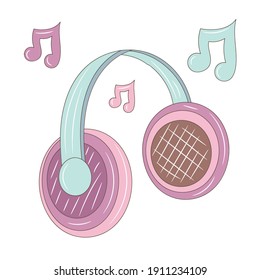 Ilustración vectorial de auriculares, estilo dibujado a mano de color aislado