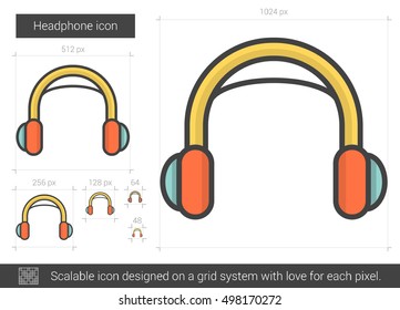 Headphone vector line icon isolated on white background. Headphone line icon for infographic, website or app. Scalable icon designed on a grid system.