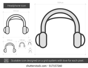 Headphone, Vektorsymbol einzeln auf weißem Hintergrund. Kopfhörer-Symbol für Infografik, Website oder App. Skalierbares Symbol, das auf einem Gittersystem entworfen wurde.