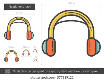 Icono de línea vectorial de auriculares aislado en fondo blanco. Icono de línea de auriculares para infografía, sitio web o aplicación. Icono escalable diseñado en un sistema de cuadrícula.
