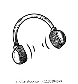 Headphone vector sketch icon isolated on background. Hand drawn element. Infographic, website or app illustration