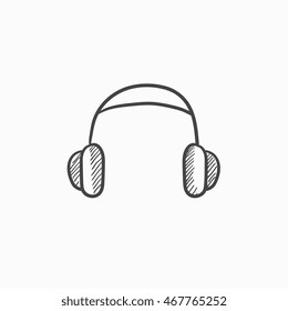 Icono de esbozo vectorial de auriculares aislado en el fondo. Icono dibujado a mano para auriculares. Icono de boceto de auriculares para infografía, sitio web o aplicación.