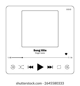 Headphone or video control panel icon, records voices. Image display player, Doodle bar lines with buttons, line progress, sound.