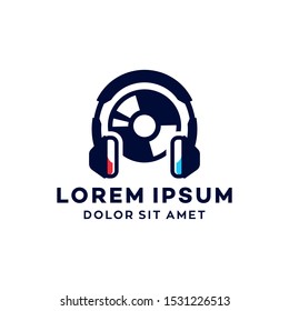 headphone and vinyl disk CD DVD logo icon design in simple illustration