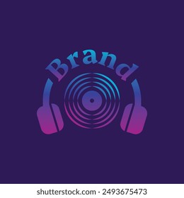 Headphone and vinyl record logo vector, simple and modern. Suitable for businesses related to entertainment, podcasts, DJs, etc.