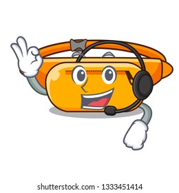 With headphone waist bag isolated in the cartoon