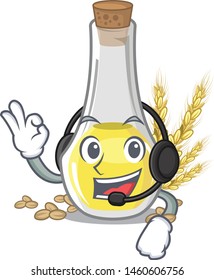 With headphone wheat germ oil at cartoon table