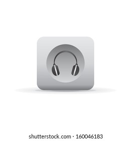 headphone white shadowed button icon