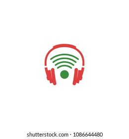 headphone and wifi logo template vector design