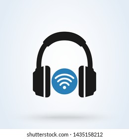 headphone with wifi and wireless vector. Simple modern icon design illustration.