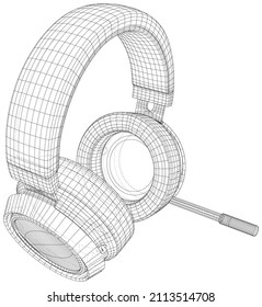 Headphone. Wire-frame Outline Drawing earphones. Vector created of 3d.