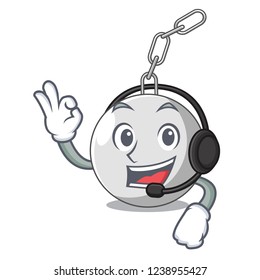 With headphone wrecking ball attached character on hitting