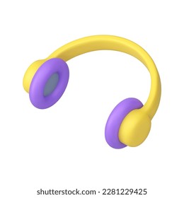 Headphones 3d icon music acoustic sound listening portable device realistic vector illustration. Earphones stereo broadcasting technology wireless entertainment musical accessory audio application