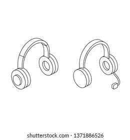 Headphones 3d vector line art icon isometric minimalism illustrate
