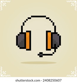 Headphones in 8 bit of pixel art. Icon pixels for game assets and web icons in vector illustrations.